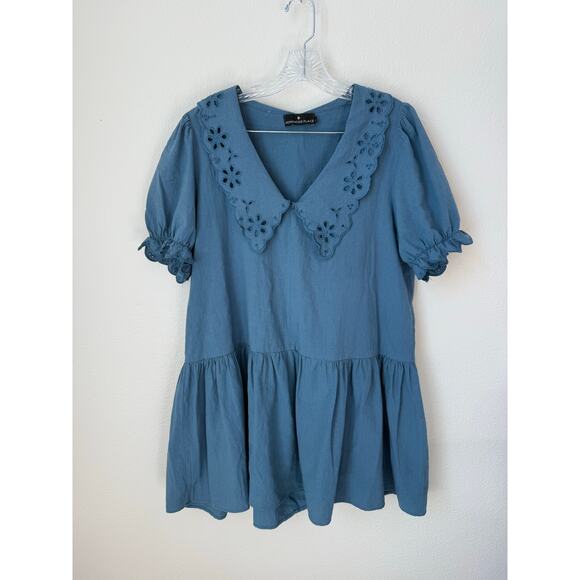 Tuckernuck x Pomander Place French Blue Kit Eyelet Drop Waist Dress Medium - Picture 3 of 8